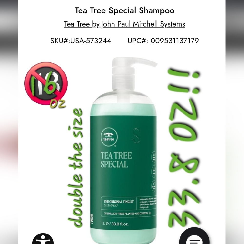 Paul Mitchell Tea Tree Special Shampoo - Deep Green 33 Oz X Large Size